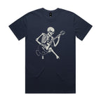 Skeleton Playing Guitar Men's AS Colour T-shirt Midnight Blue Mens T-shirt Music Printed In Australia