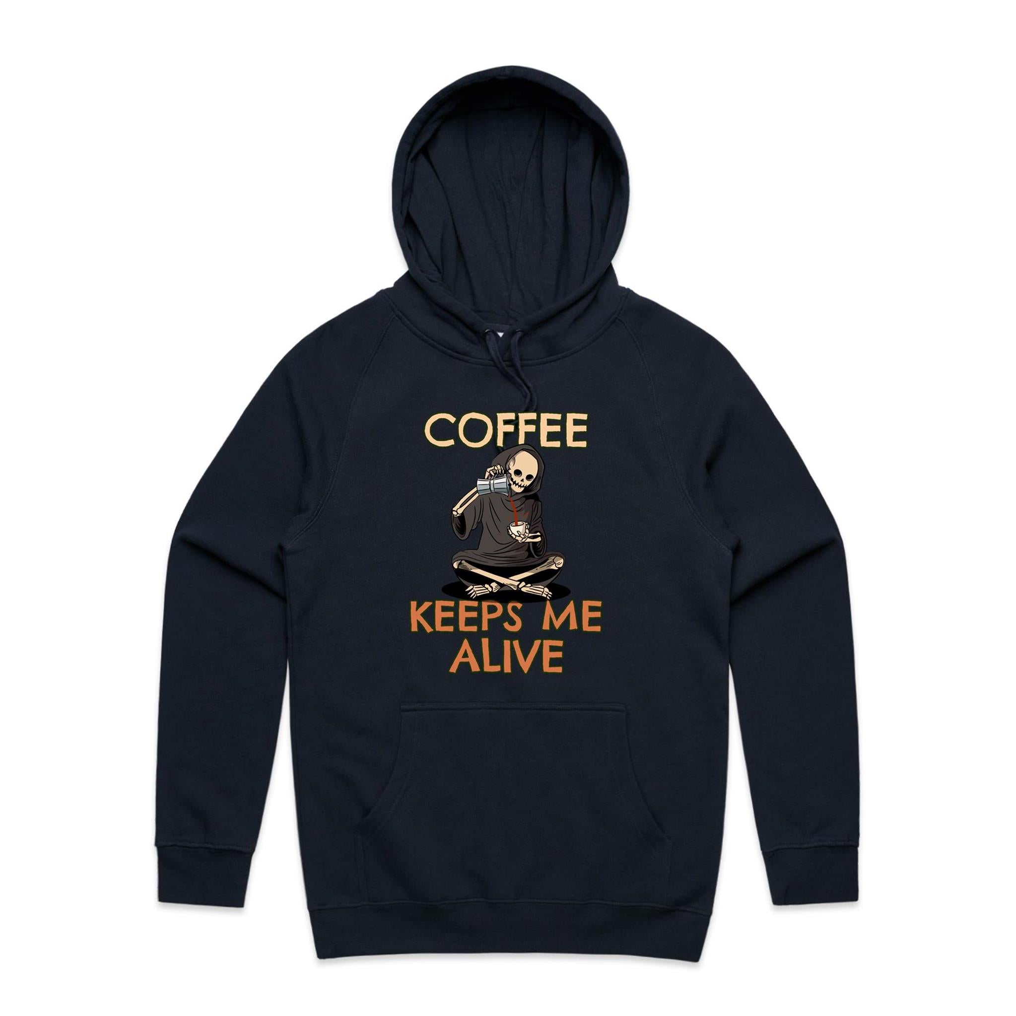 Coffee Keeps Me Alive, Skeleton - Mens Hoodie Navy Mens Hoodie Coffee Printed In Australia