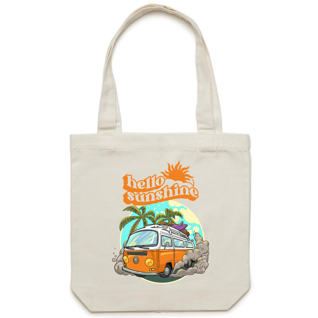 Hello Sunshine, Beach Van - Canvas Tote Bag Cream One Size Tote Bag Printed In Australia