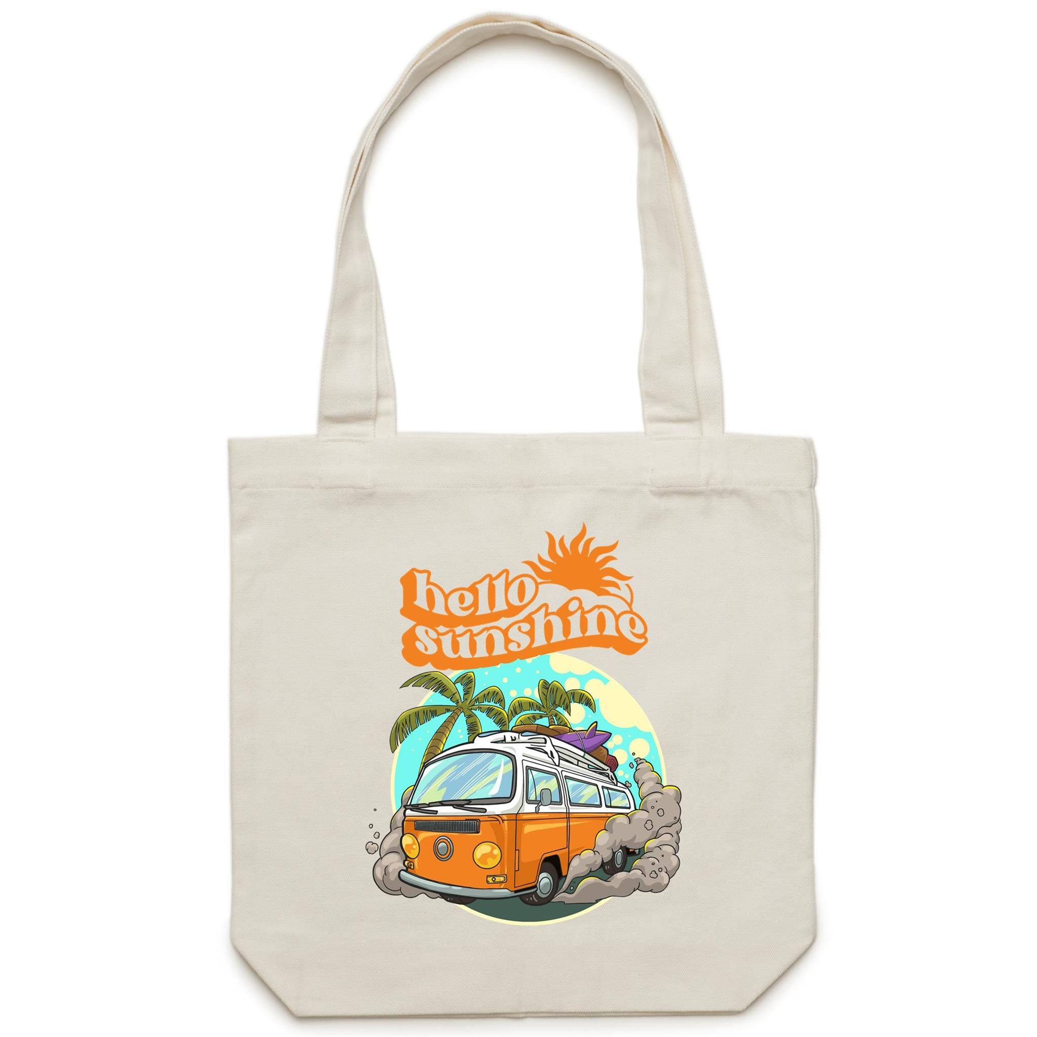 Hello Sunshine, Beach Van - Canvas Tote Bag Cream One Size Tote Bag Printed In Australia