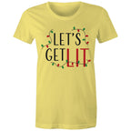Let's Get Lit, Christmas Lights - Womens T-shirt Yellow Womens Christmas T-shirt Christmas Printed In Australia
