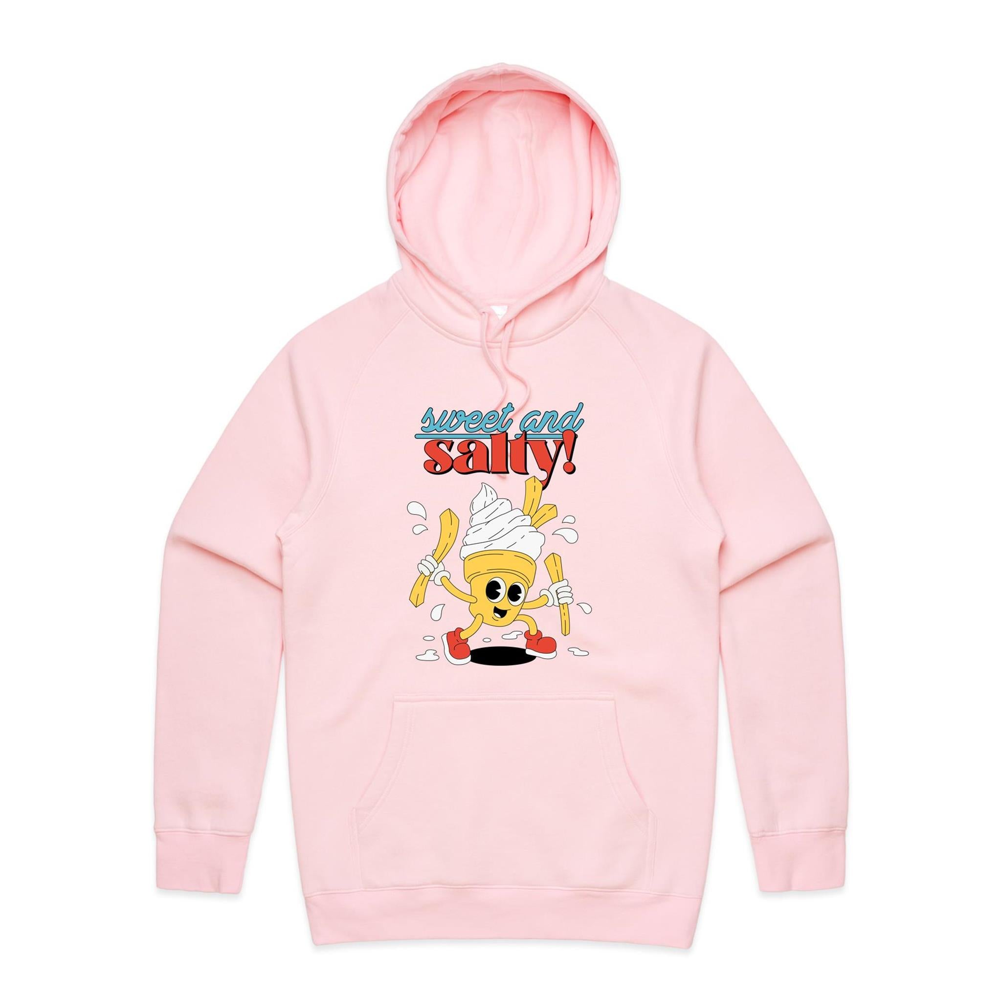 Sweet And Salty, Ice Cream And Fries - Mens Hoodie Pink Mens Hoodie Food Printed In Australia