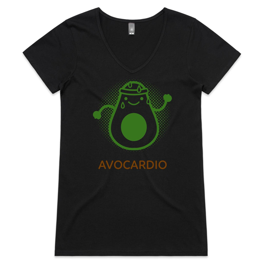 Avocardio - Womens V-Neck T-Shirt Black Womens Active V-Neck T-shirt Fitness Printed In Australia
