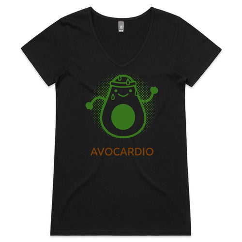 Avocardio - Womens V-Neck T-Shirt Black Womens Active V-Neck T-shirt Fitness Printed In Australia
