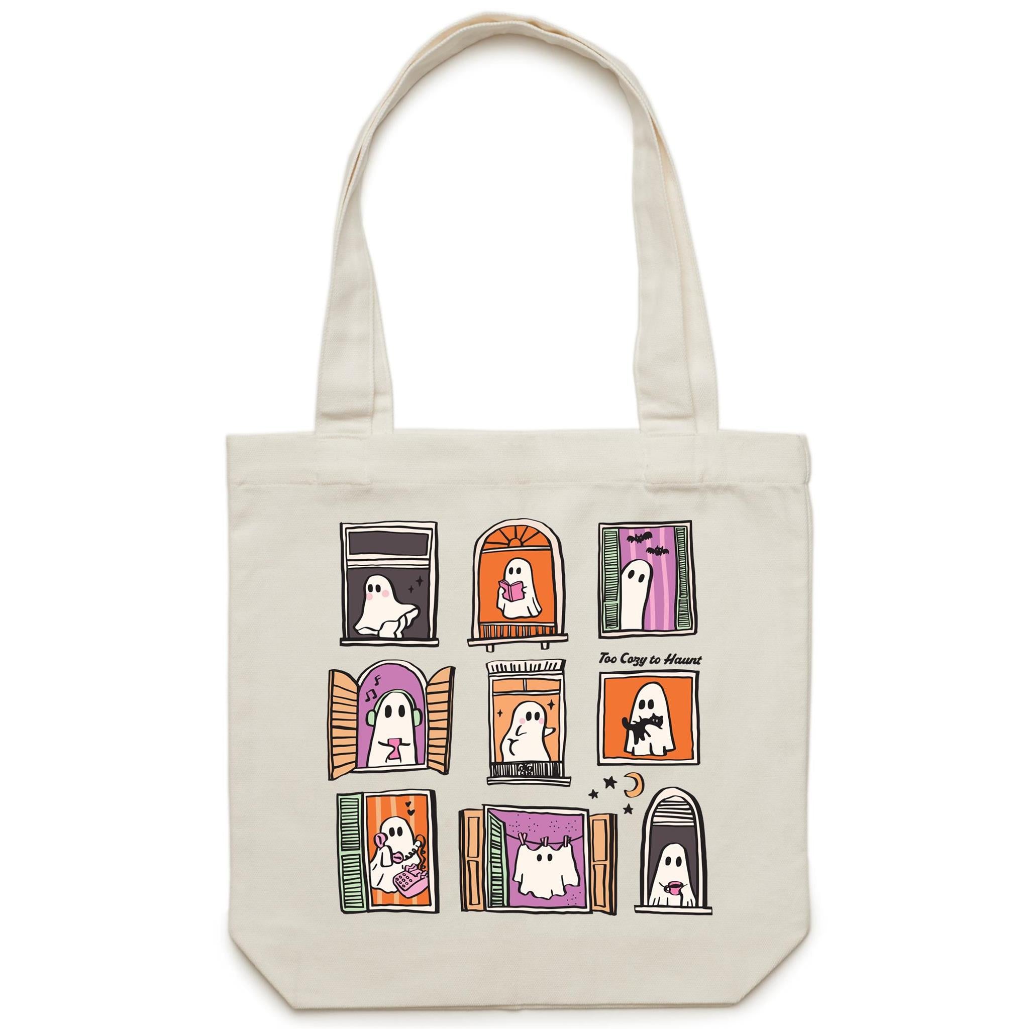 Ghosts In Windows - Canvas Tote Bag Default Title Tote Bag Halloween Printed In Australia