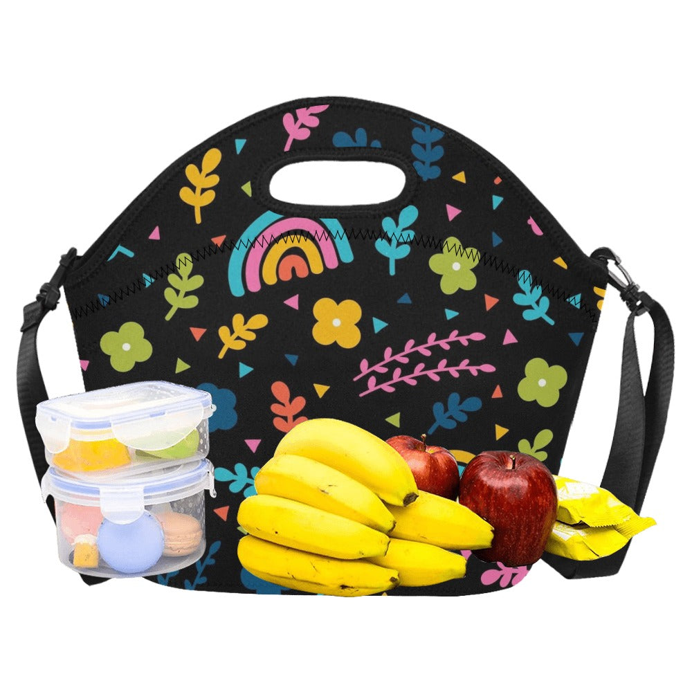 Rainbows And Flowers Neoprene Lunch Bag/Large (Model 1669) Neoprene Lunch Bag Printed Offshore