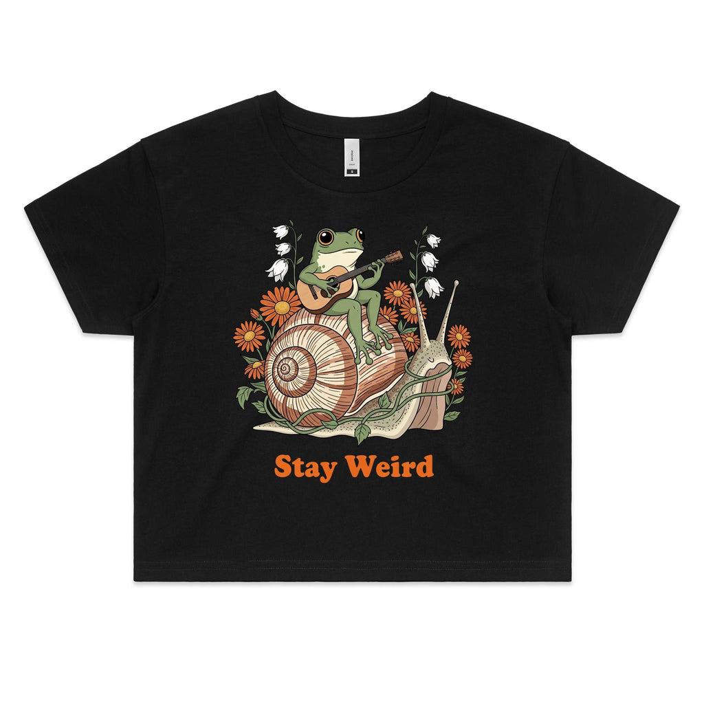 Stay Weird Guitar Playing Frog Women's AS Colour Crop Tee