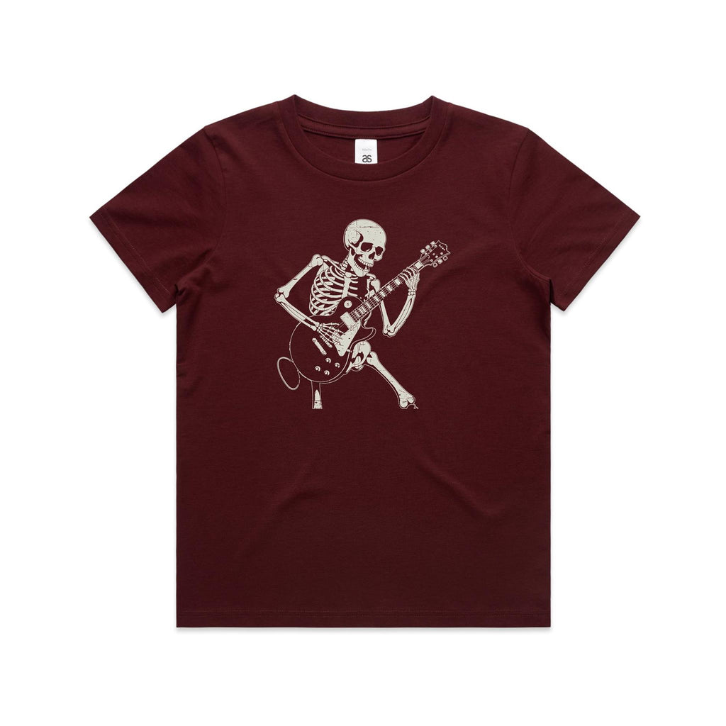 Skeleton Playing Guitar Kid's AS Colour T-shirt Burgundy Kids Youth T-shirt Music Printed In Australia
