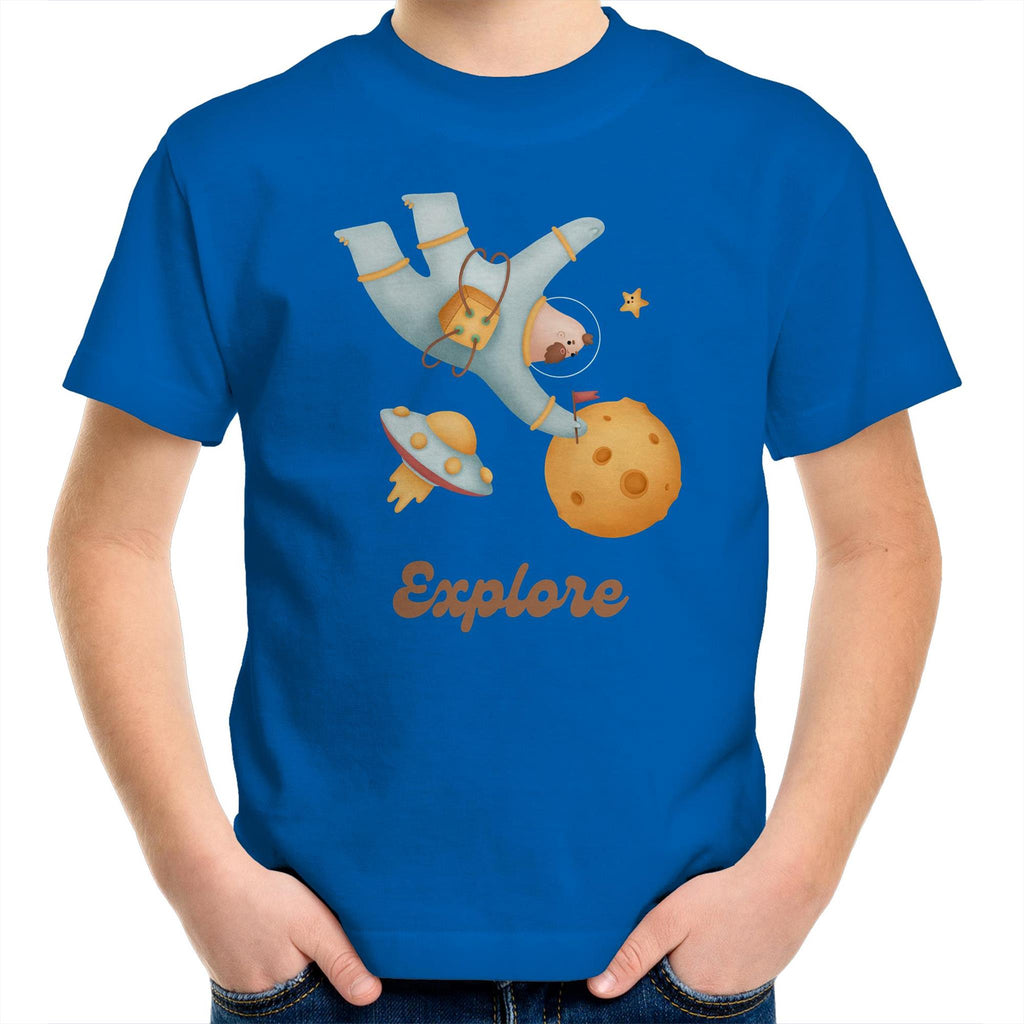 Explore Space - Kids Youth T-Shirt Bright Royal Kids Youth T-shirt Printed In Australia Space