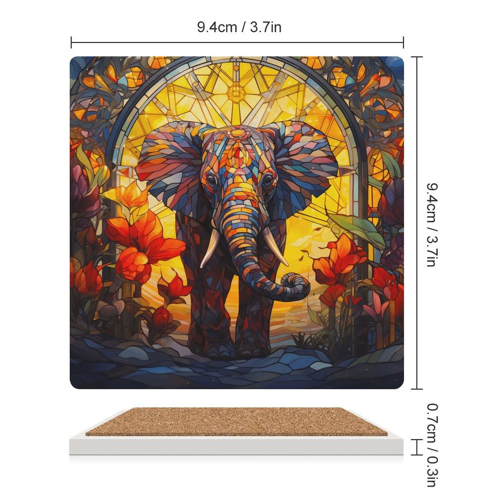 Elephant Stained Glass Look - Ceramic Coasters (Square) Ceramic Coasters animal Printed Offshore