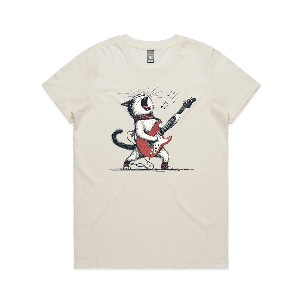 Cat Playing Guitar Women's AS Colour T-shirt Natural Womens T-shirt animal Music Printed In Australia