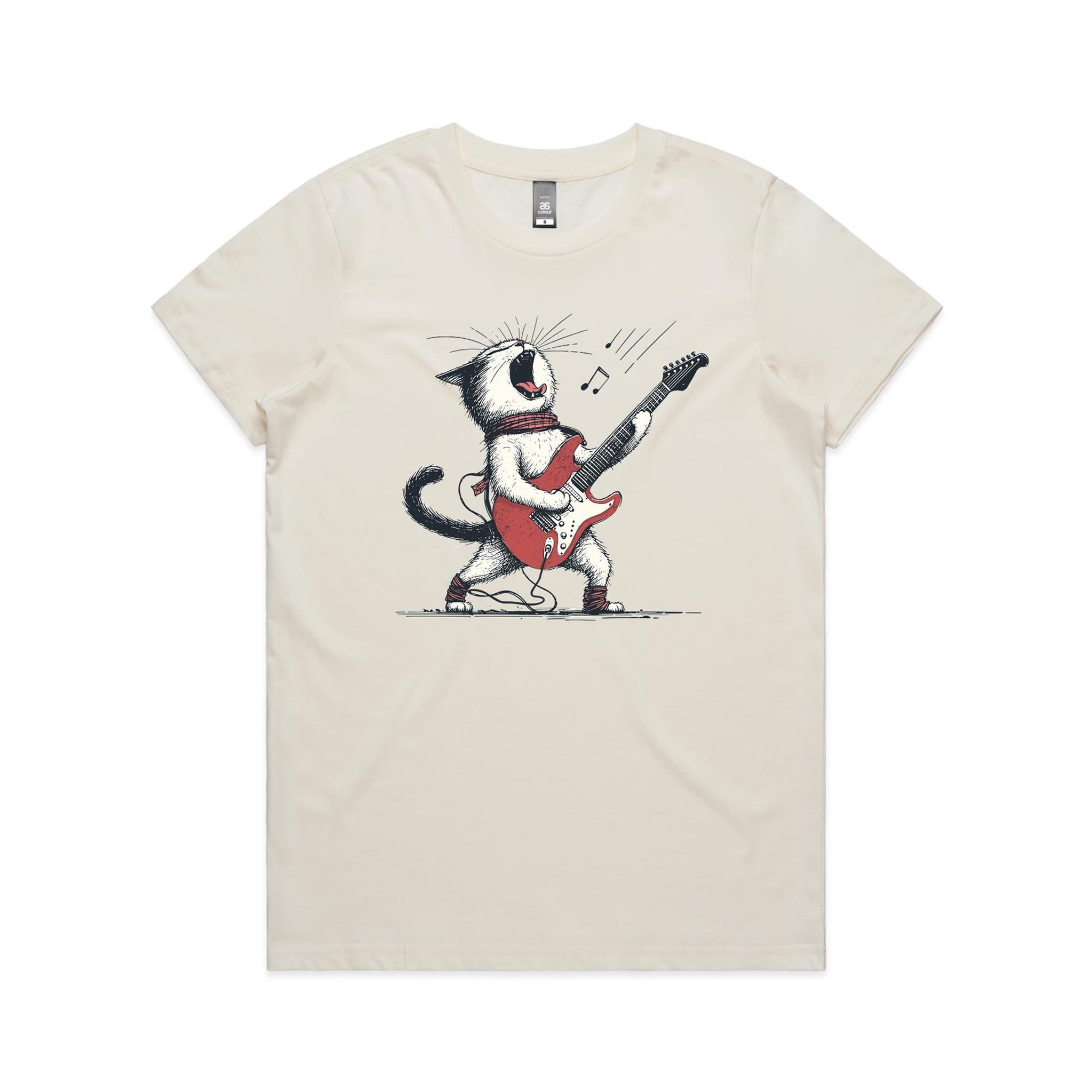 Cat Playing Guitar Women's AS Colour T-shirt Natural Womens T-shirt animal Music Printed In Australia