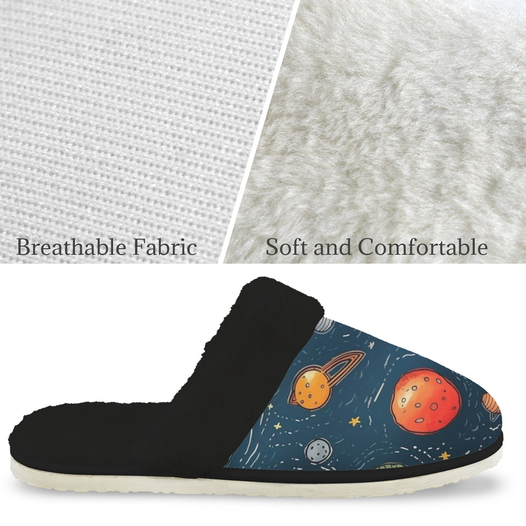 Galaxy Men's Fur Trim Thick-Sole Indoor Slippers Men's Fur Trimmed Slippers Printed Offshore Space