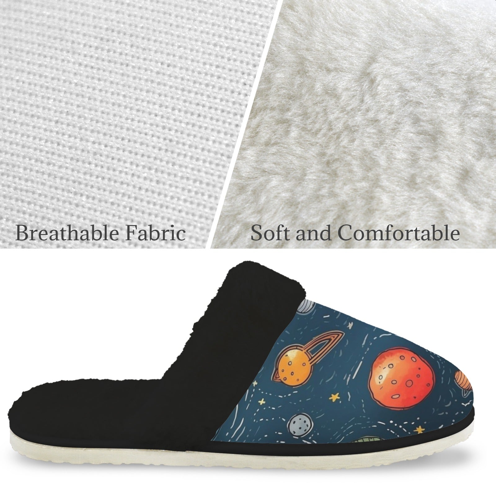Galaxy Men's Fur Trim Thick-Sole Indoor Slippers Men's Fur Trimmed Slippers Printed Offshore Space