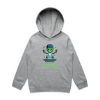 Alien Skate, Hello Humans - Kids Hoodie Grey Marle Kids Hoodie Printed In Australia