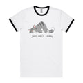Cat, I Just Can't Today Men's AS Colour Ringer Tee White Black Ringer T-Shirt animal Printed In Australia