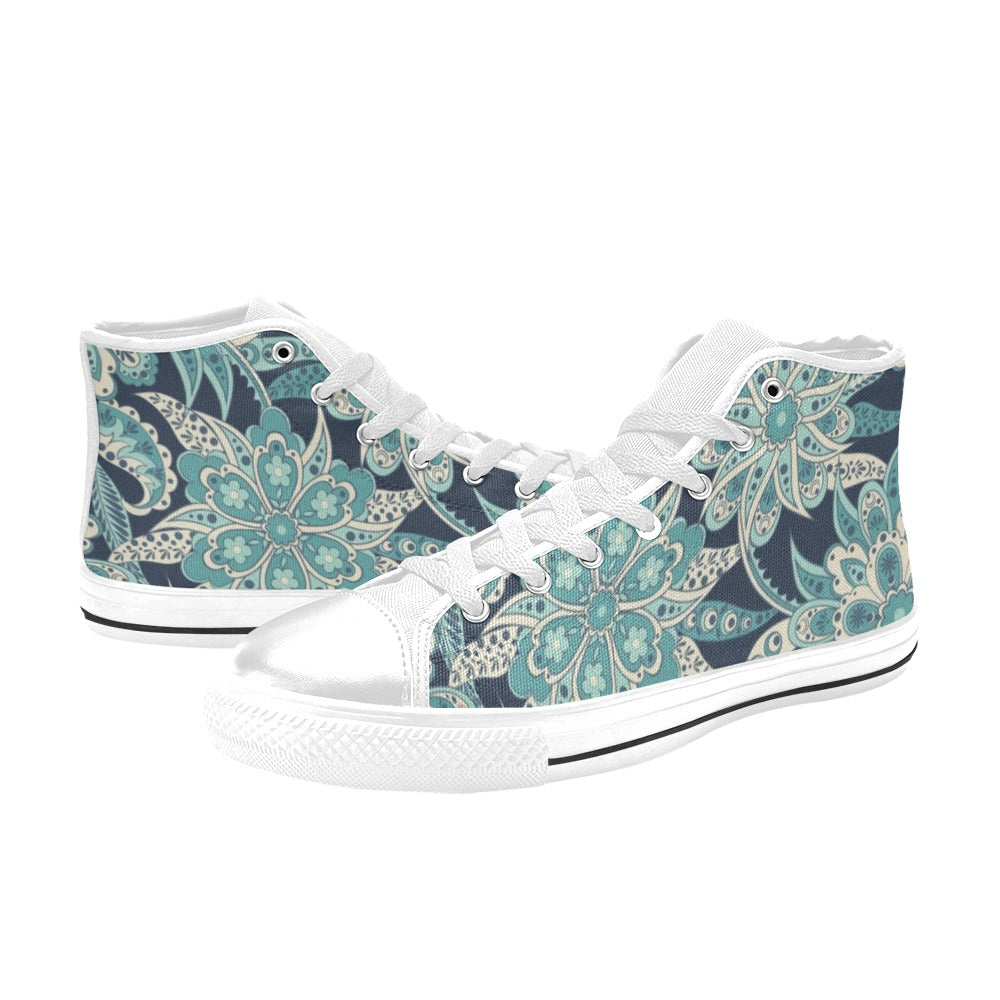 Vintage Blue Floral Women's High Top Canvas Shoes Womens Classic High Top Shoes Printed Offshore