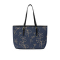 Gold Flowers On Navy PU Leather Tote Bag Large One Size Leather Tote Bag-Large Printed Offshore