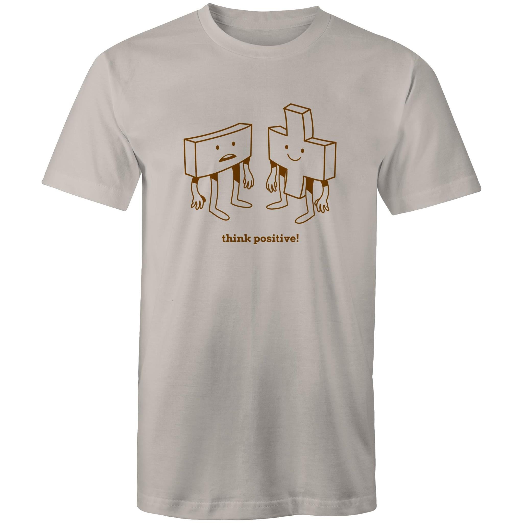 Think Positive, Maths - Mens T-Shirt Light Grey Mens T-shirt Maths Printed In Australia