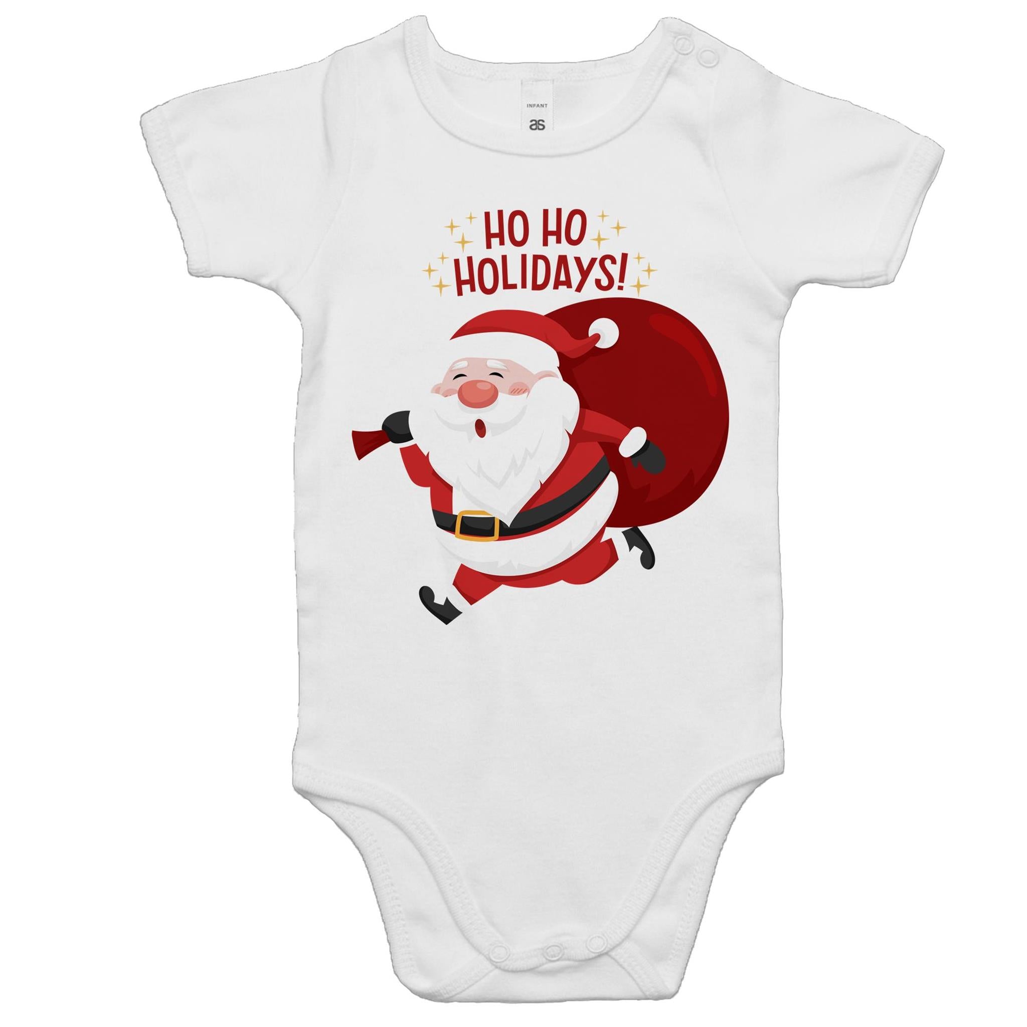 Santa, Ho Ho Holidays - Baby Bodysuit White Baby Christmas Bodysuit Christmas Printed In Australia