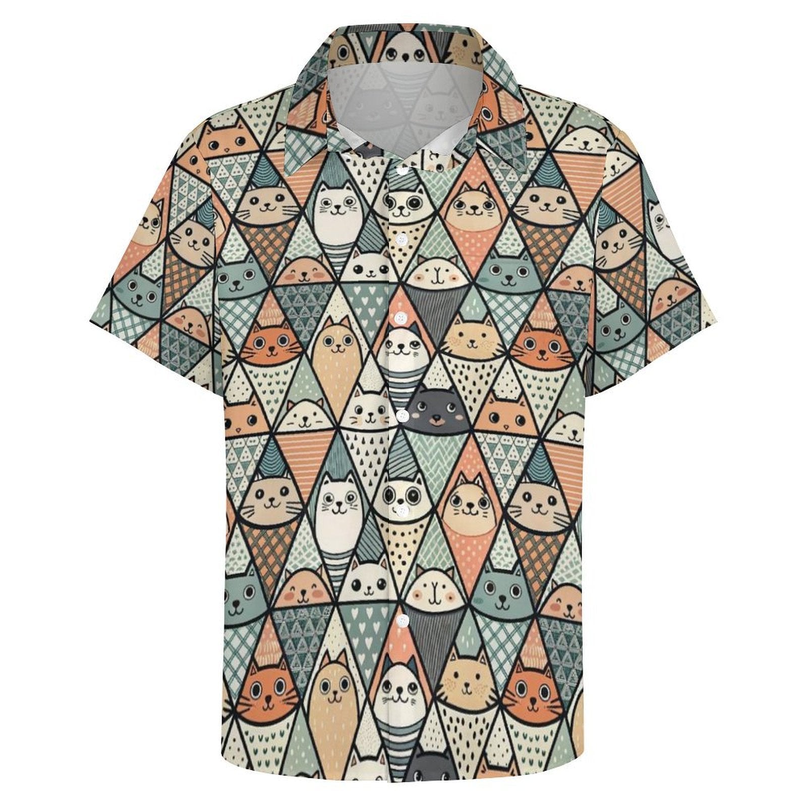 Diamond Cat Pattern - Women's Short-Sleeve Button Up Shirt