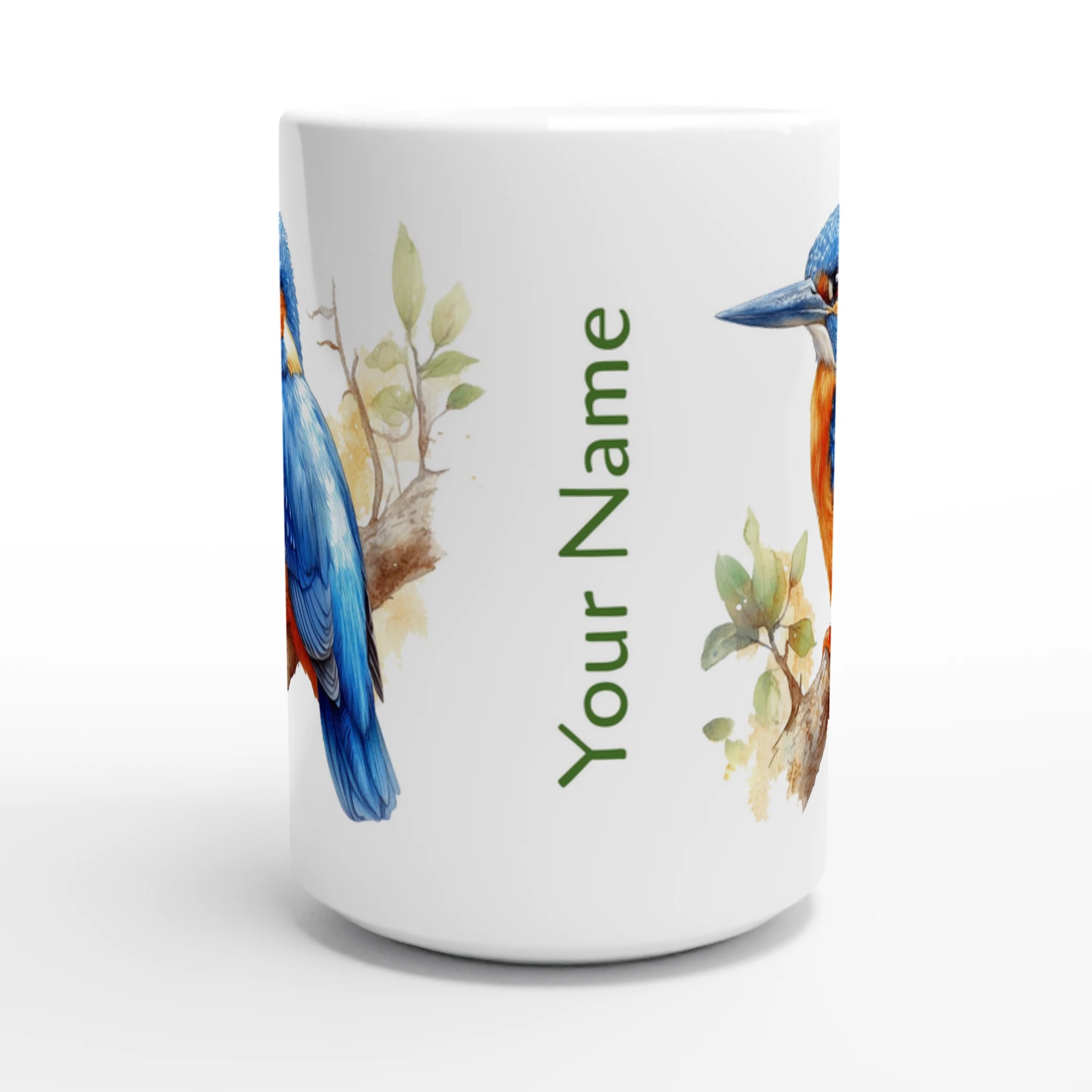 Personalise - Kingfisher, Australian Birds - White 15oz Ceramic Mug Personalised 15oz Mug animal Globally Fulfilled