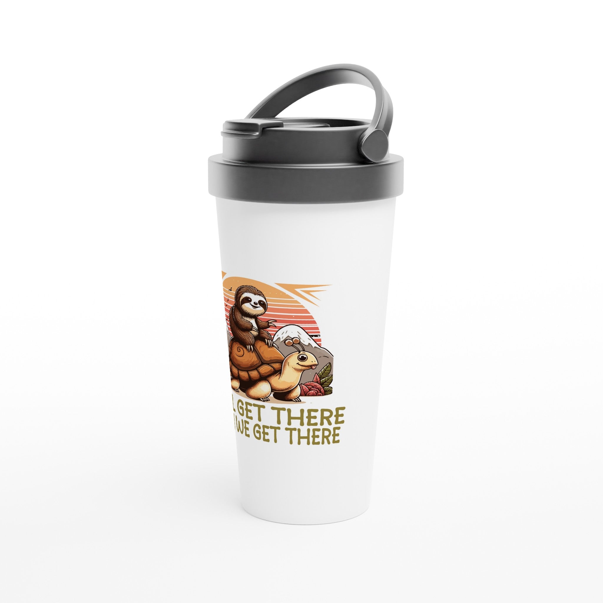 Sloth Race, We'll Get There When We Get There - White 15oz Stainless Steel Travel Mug Travel Mug animal Globally Fulfilled