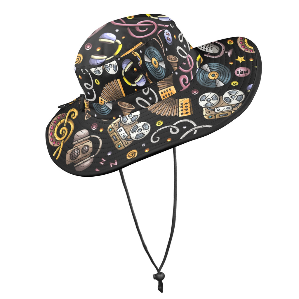 Retro Music Mix Wide Brim Bucket Hat Wide Brim Bucket Hat Music Printed Offshore Retro