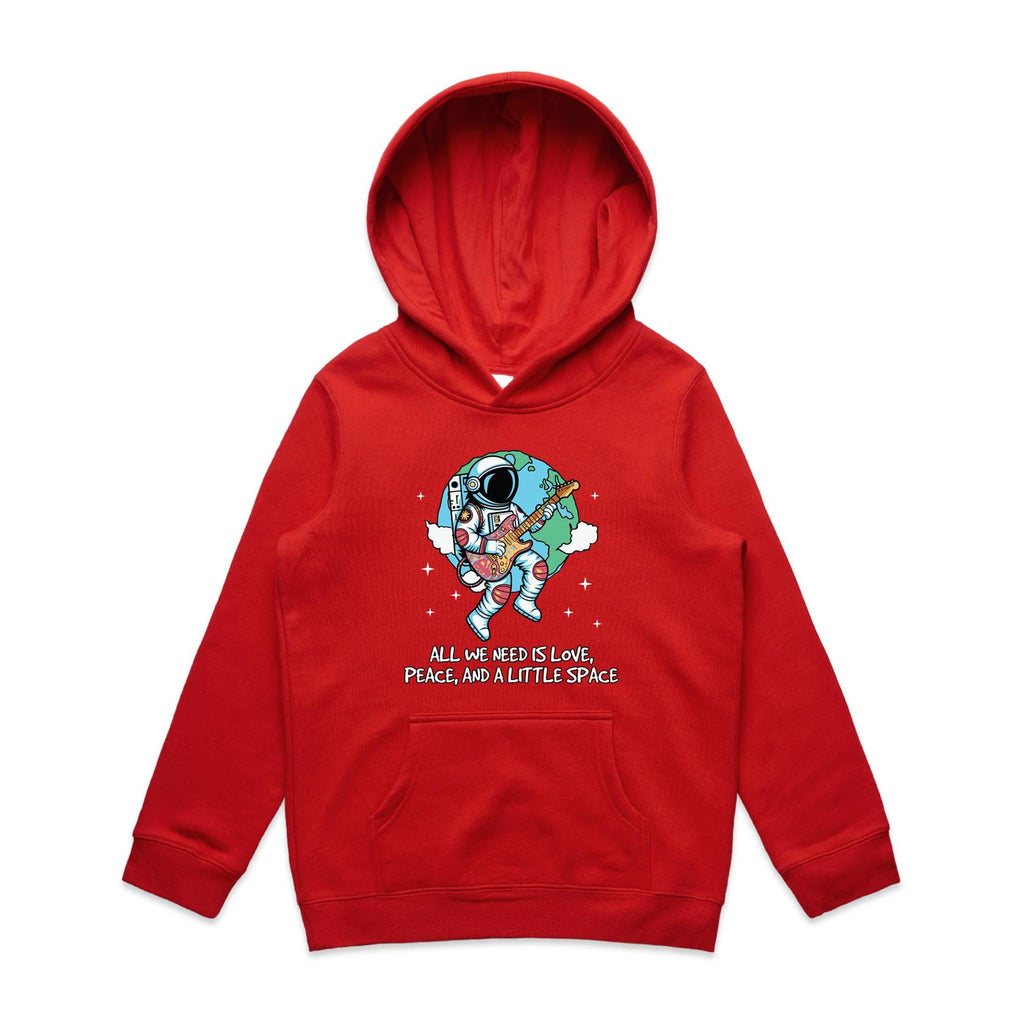 Astronaut, All We Need Is Love And A Little Space - Kids Hoodie Red Kids Hoodie Printed In Australia