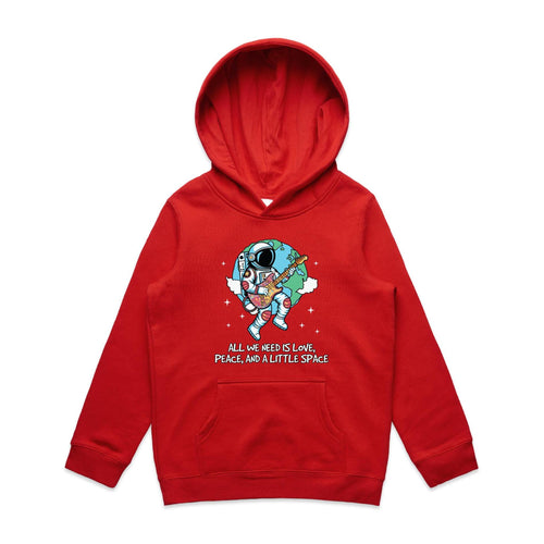 Astronaut, All We Need Is Love And A Little Space - Kids Hoodie Red Kids Hoodie Printed In Australia