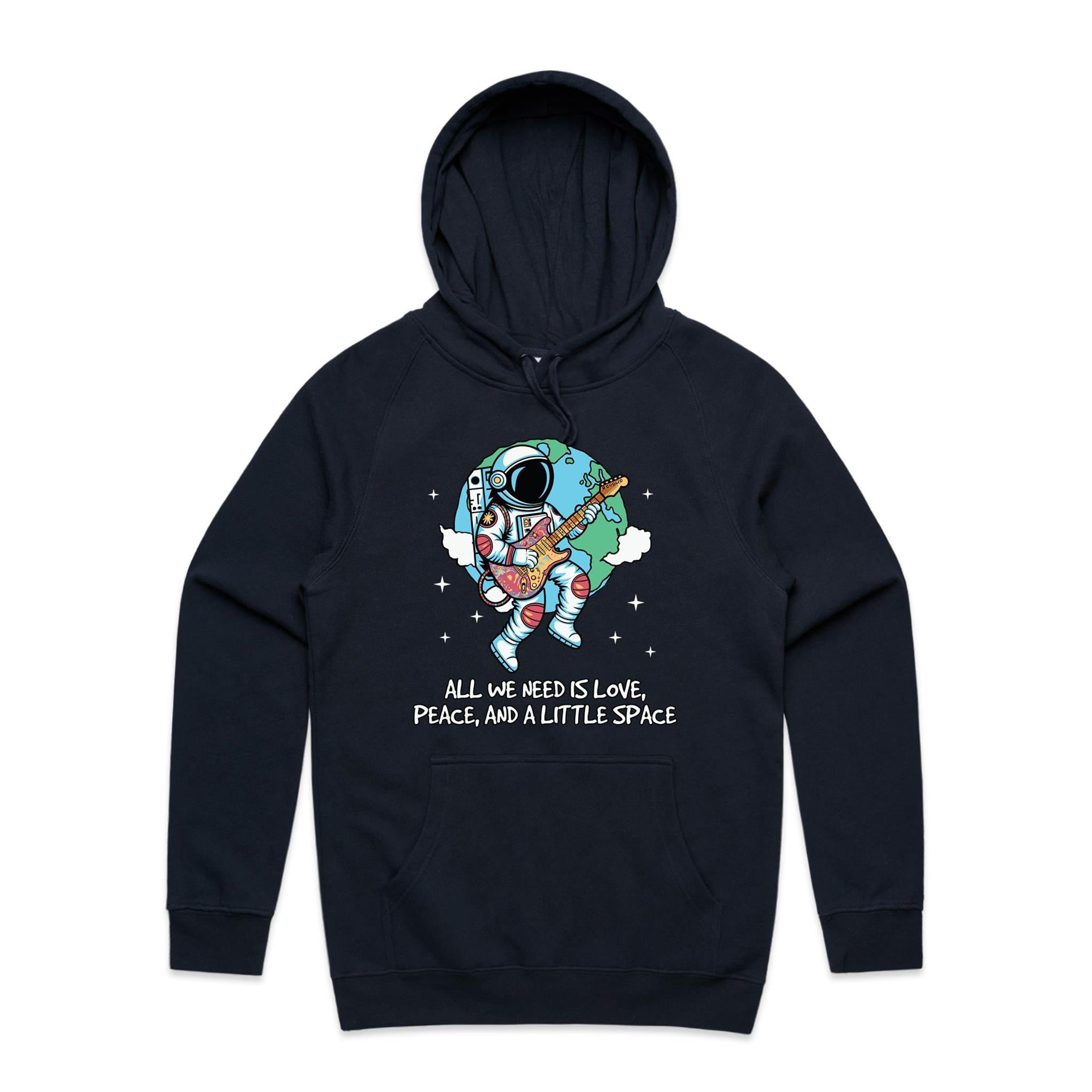 All We Need Is Love And A Little Space - Mens Hoodie Navy Mens Hoodie Love Printed In Australia Space