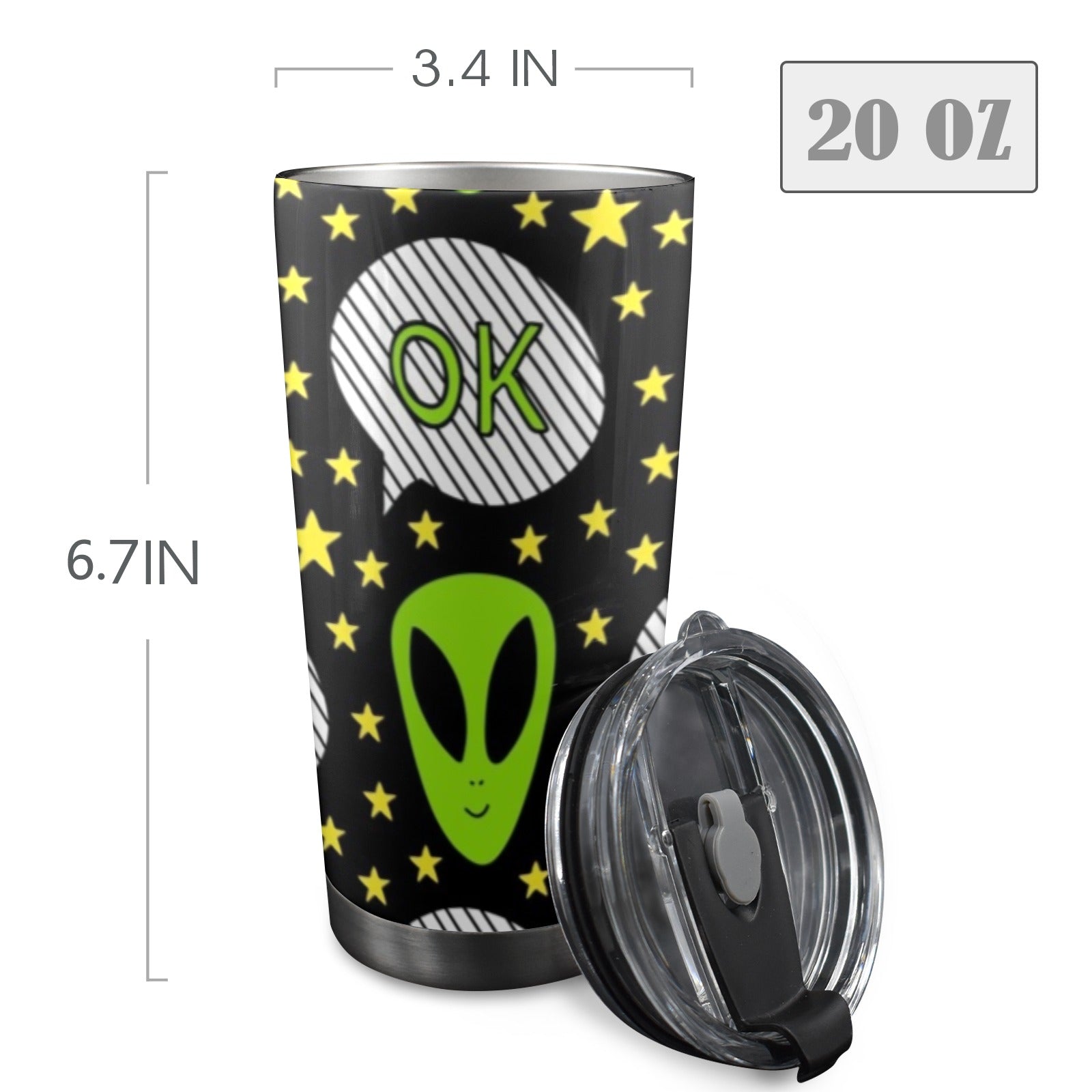 Alien OK - 20oz Mobile Tumbler with Lid (Black Lock) 20oz Travel Mug Printed Offshore Sci Fi