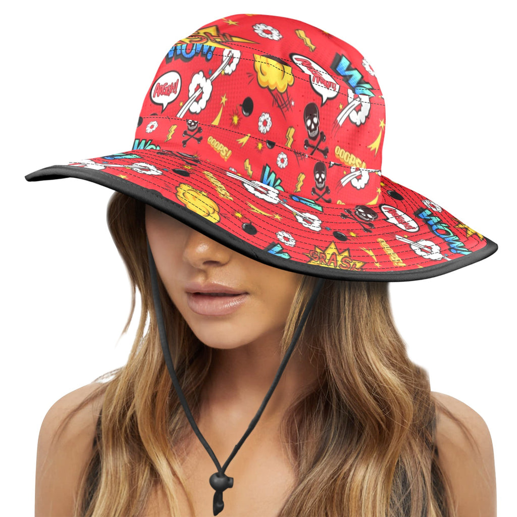 Comic Book Red Wide Brim Bucket Hat Wide Brim Bucket Hat comic Printed Offshore