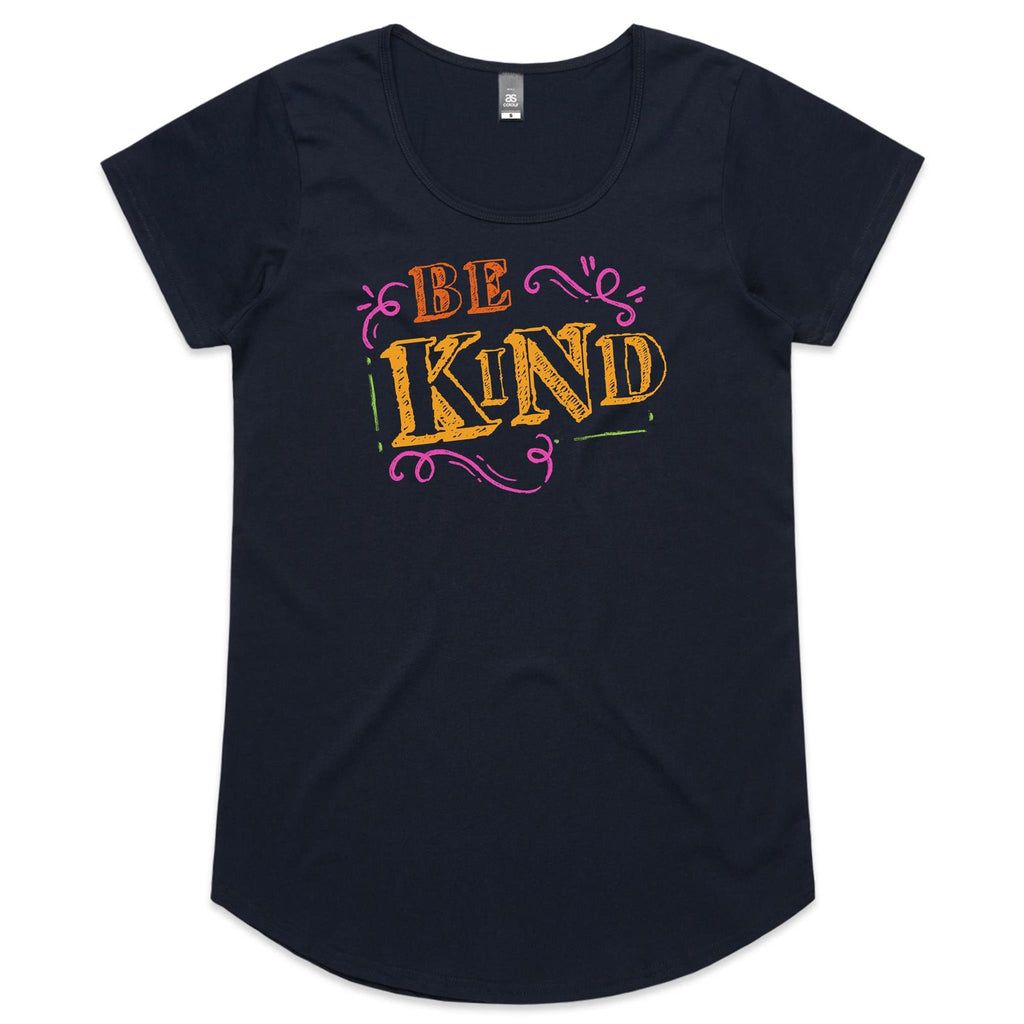 Be Kind - Womens Scoop Neck T-Shirt Navy Womens Scoop Neck T-shirt Kindness Printed In Australia
