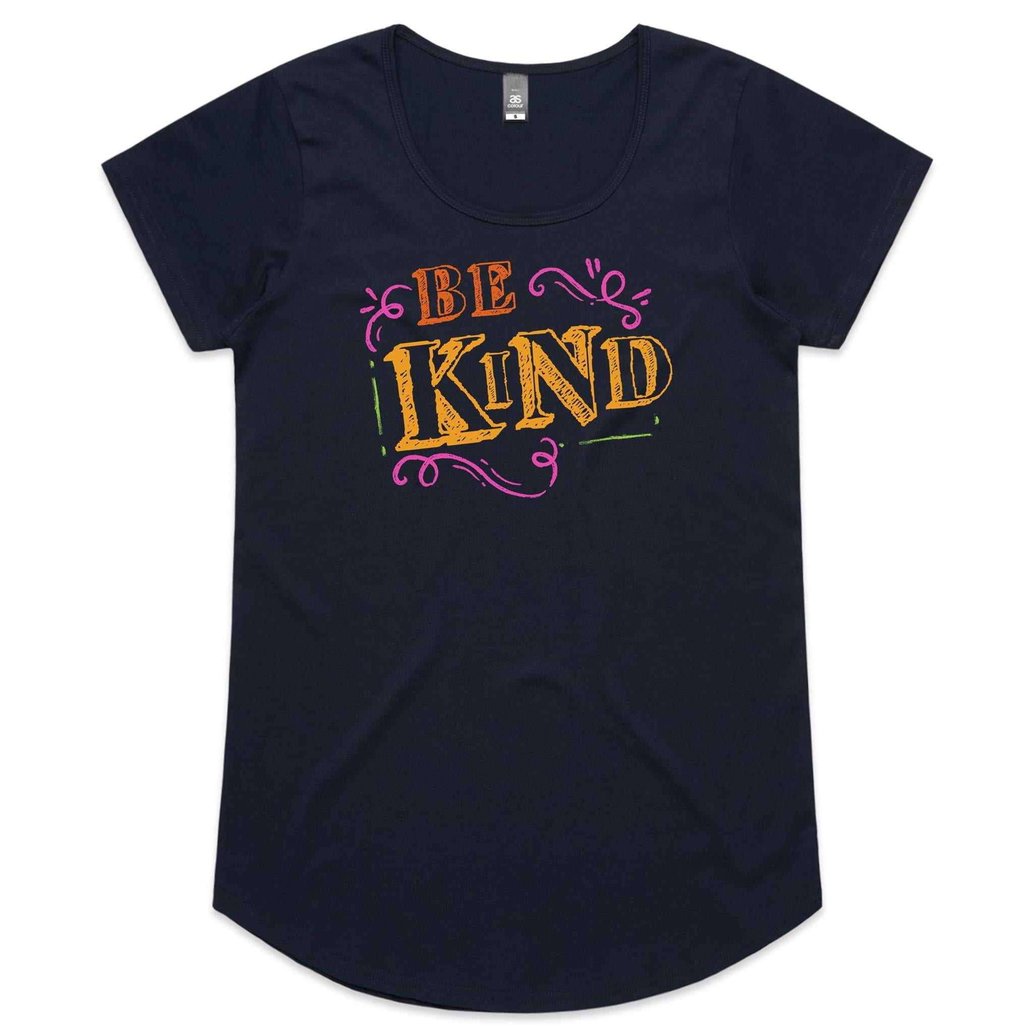 Be Kind - Womens Scoop Neck T-Shirt Navy Womens Scoop Neck T-shirt Kindness Printed In Australia