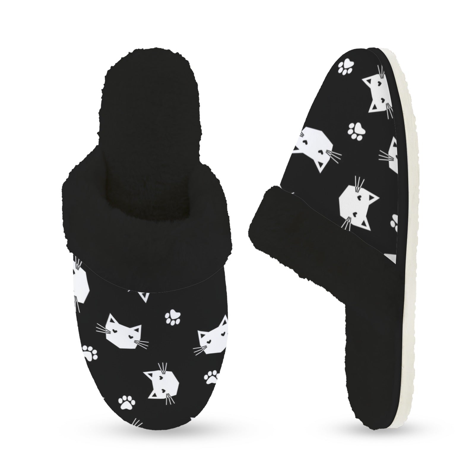 Geometric Cat Faces Women's Fur Trim Thick-Sole Indoor Slippers Women's Fur Trimmed Slippers animal Printed Offshore