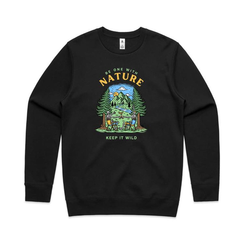 Be One With Nature - AS Colour Stencil Crew Sweatshirt Black Sweatshirt Printed In Australia
