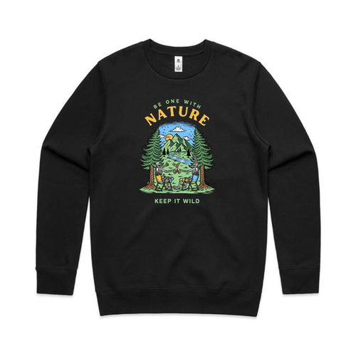 Be One With Nature - AS Colour Stencil Crew Sweatshirt Black Sweatshirt Printed In Australia