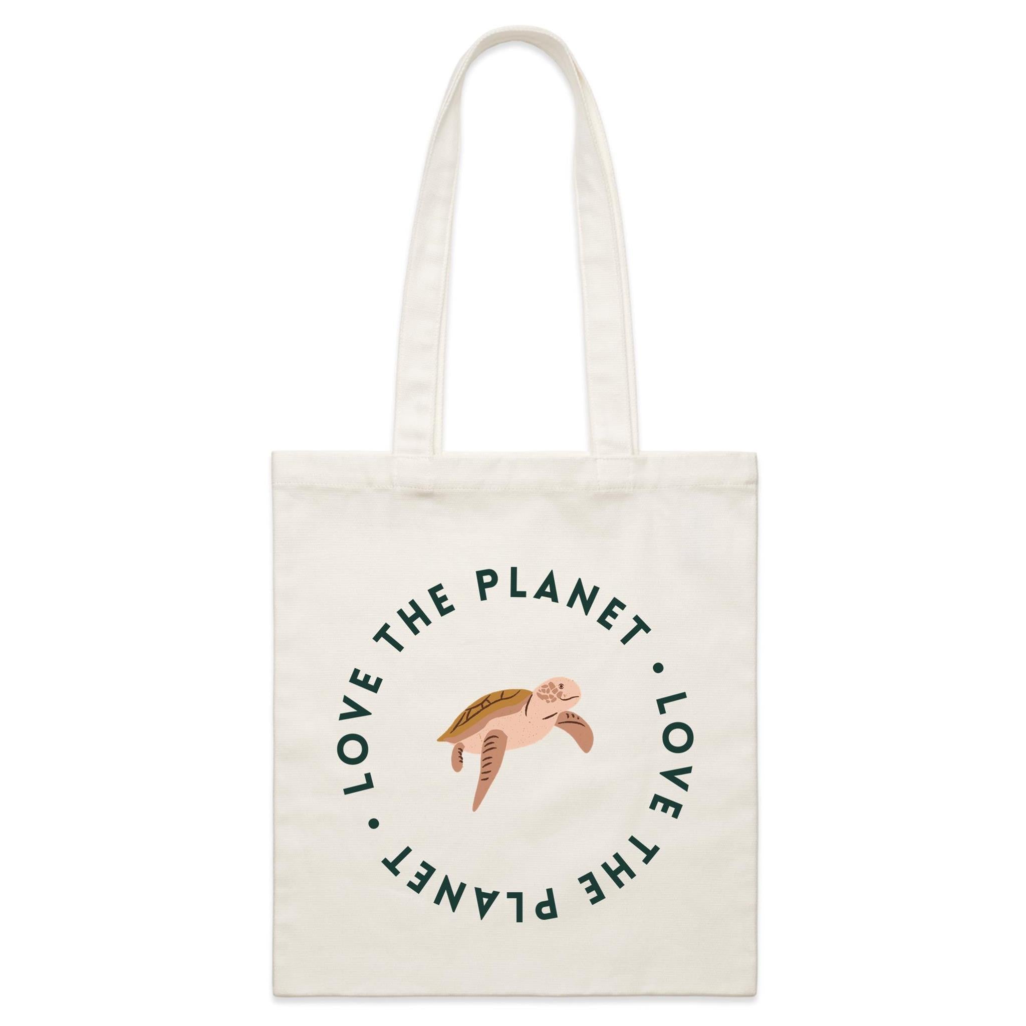 Love The Planet, Turtle - Parcel Canvas Tote Bag Default Title Small Tote Bag animal Environment Printed In Australia