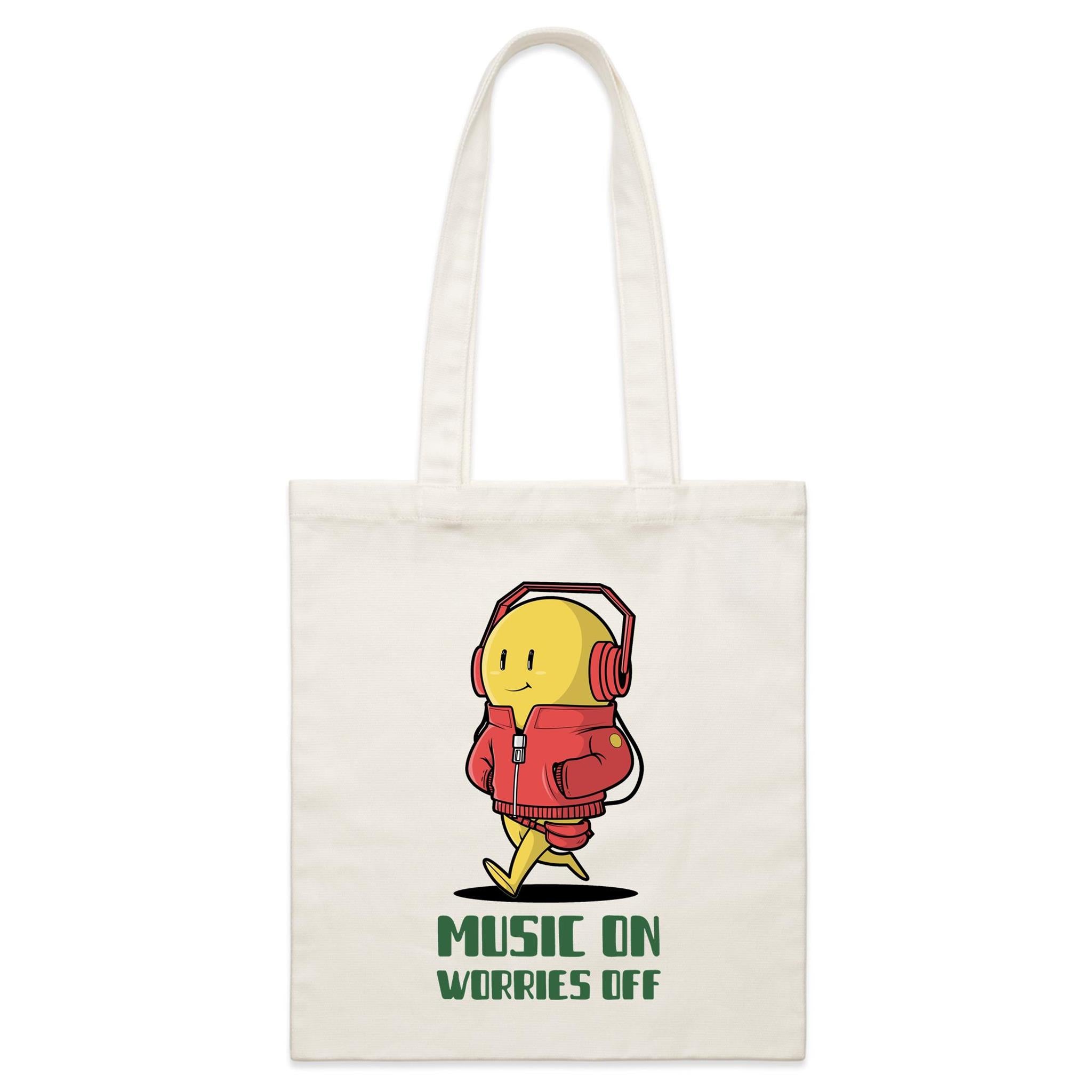 Music On, Worries Off - Parcel Canvas Tote Bag Default Title Small Tote Bag Music Printed In Australia