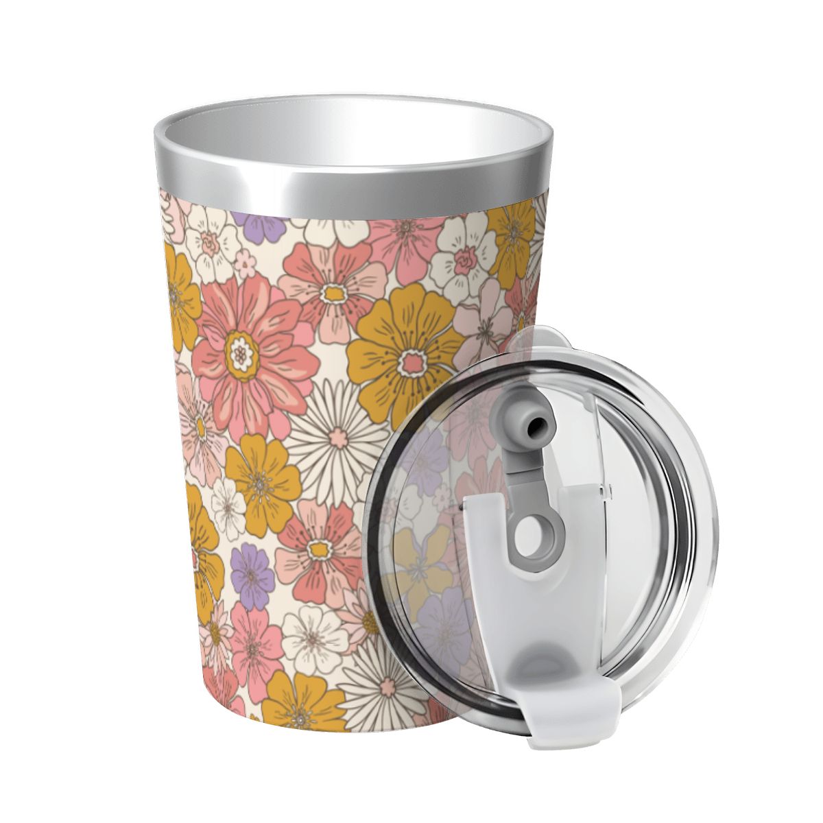 Faded Floral Small Stainless Steel Travel Mug Cup 12oz/350ml