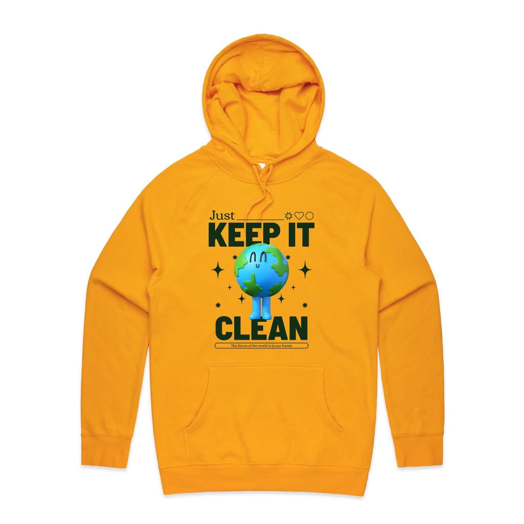 Earth, Just Keep It Clean - Mens Hoodie Gold Mens Hoodie Environment Printed In Australia