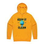 Earth, Just Keep It Clean - Mens Hoodie Gold Mens Hoodie Environment Printed In Australia