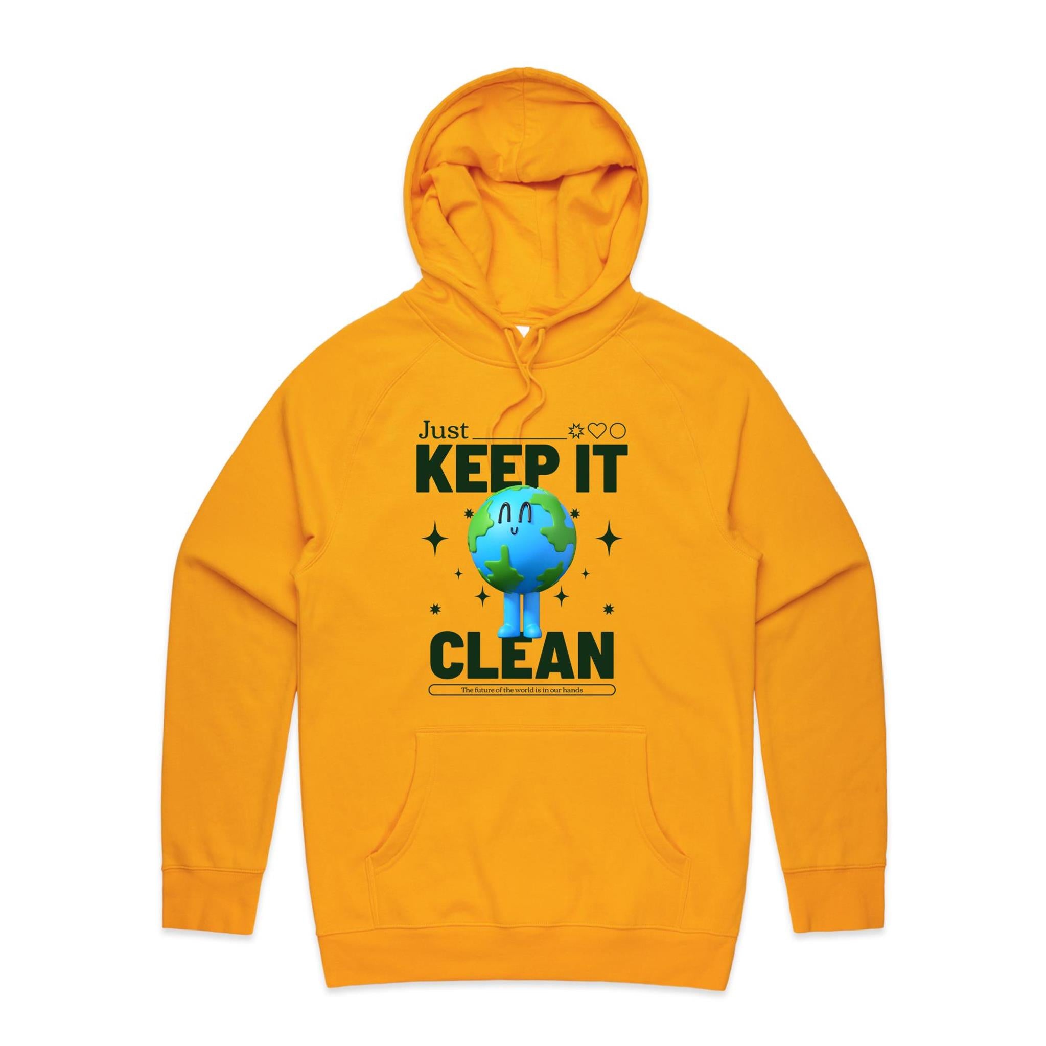 Earth, Just Keep It Clean - Mens Hoodie Gold Mens Hoodie Environment Printed In Australia
