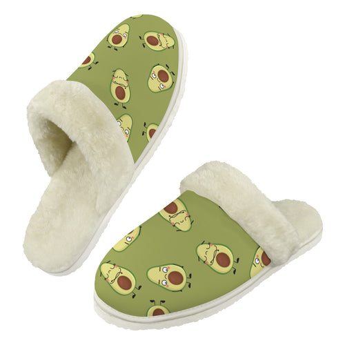 Avocado Characters Men's Fur Trim Thick-Sole Indoor Slippers 2XL Men's Fur Trimmed Slippers Food Printed Offshore