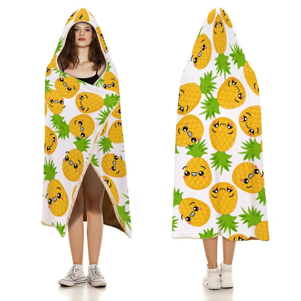 Cool Pineapples Kids Hooded Blanket 100cm x 130cm Kids Hooded Blanket Food Printed Offshore