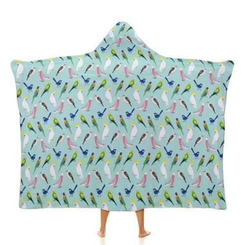 Australian Birds Kids Hooded Blanket 100cm x 130cm white 40"×50" Kids Hooded Blanket animal Australia Printed Offshore