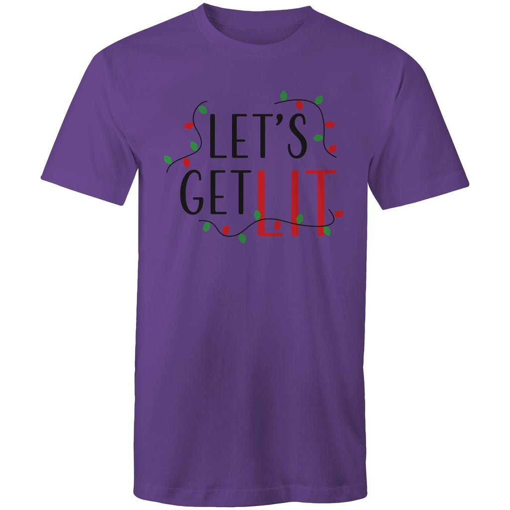 Let's Get Lit, Christmas Lights - Mens T-Shirt Purple Mens Christmas T-shirt Christmas Printed In Australia