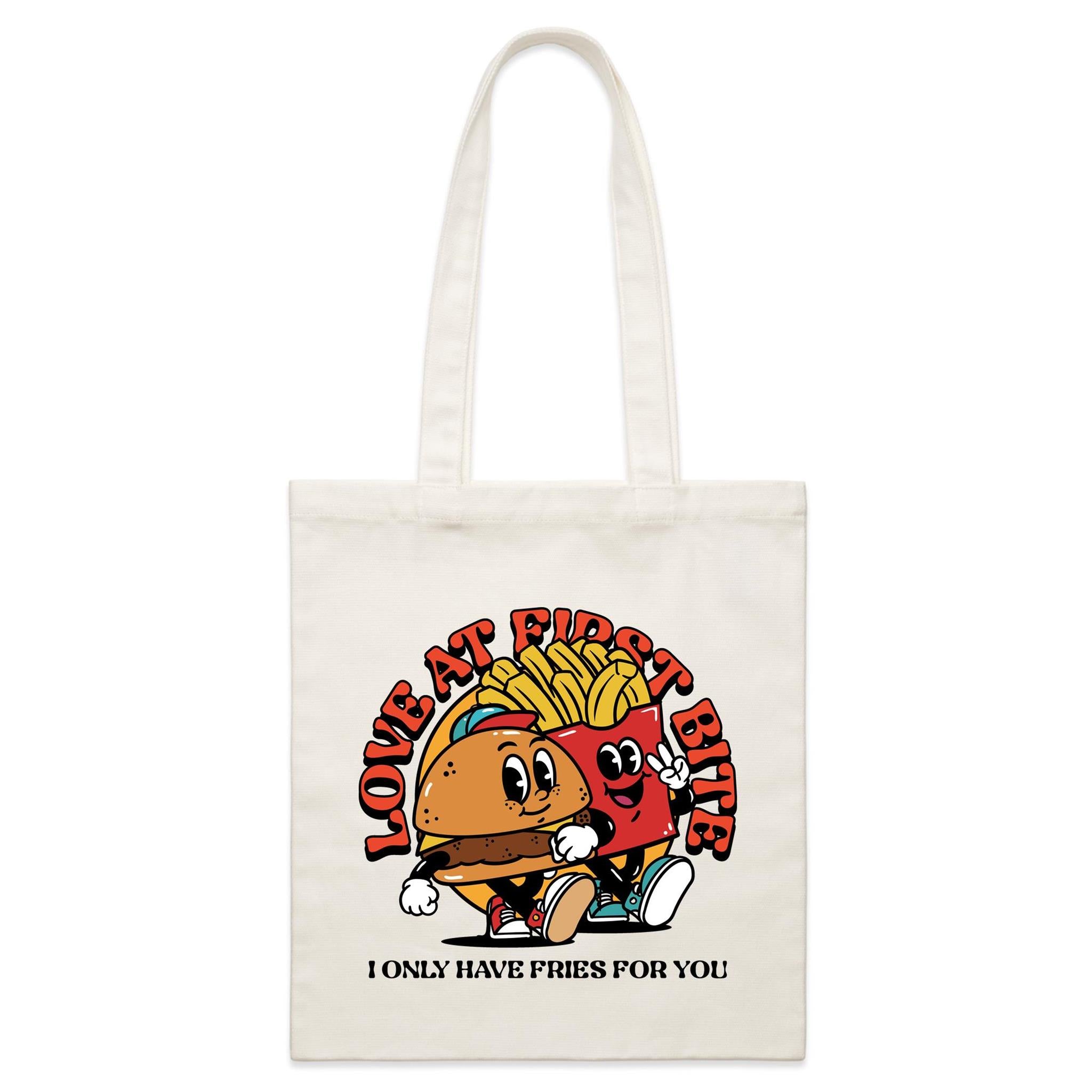 Love At First Bite, Hamburger And Chips - Parcel Canvas Tote Bag Default Title Small Tote Bag Food Printed In Australia