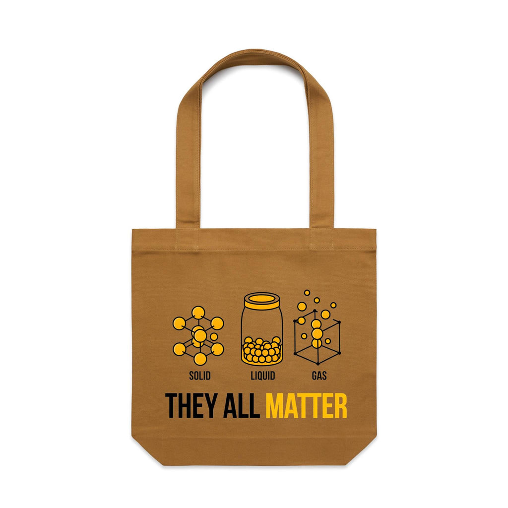They All Matter Solid Liquid Gas Canvas Tote Bag Camel One Size Tote Bag Printed In Australia Science